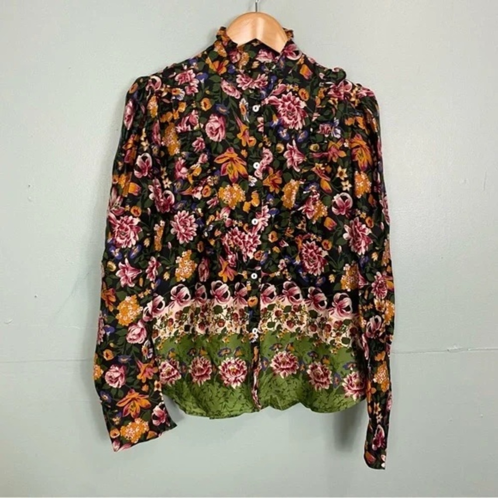 MILLIE Jolie Secret Garden Floral Ruffle Blouse M Tuckernuck Poetcore Academia - Picture 9 of 13